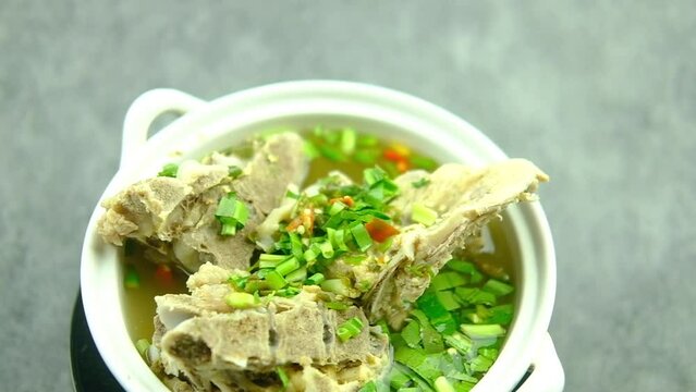 Delicious Thai spicy soup with Pork Ribs, this is a popular food in Thailand and Thai called "Tom Leng Zap"