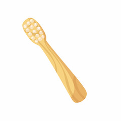 Environmentally friendly wooden toothbrush. Vector illustration. Wooden cutlery.