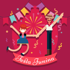 Sao joao brazil festa junina traditional festival party celebration girl boy dancing design vector