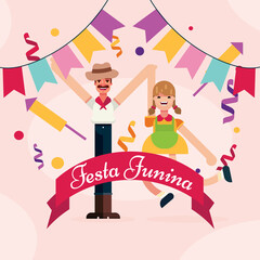 Sao joao brazil festa junina traditional festival party celebration girl boy couple dance vector art