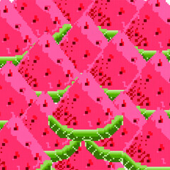 Pixel art watermelon icon. Pixel. Vector illustration on a white background.