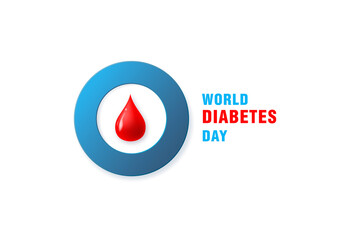World Diabetes Day. 14th november. Poster with drop of blood in a blue circle