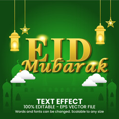Eid Mubarak 3D Gold Text Effect