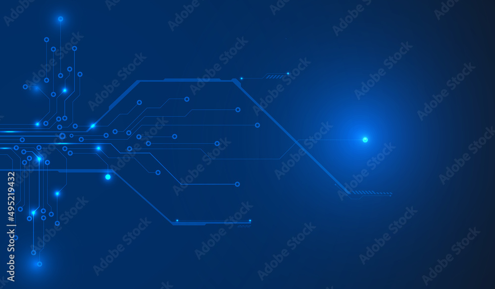 Poster Circuit Board Blue Line Element Technology Futuristic Vector Background. Electronic Data Connection Transfer Concept with Copy Space for Text Infographic Illustration.
