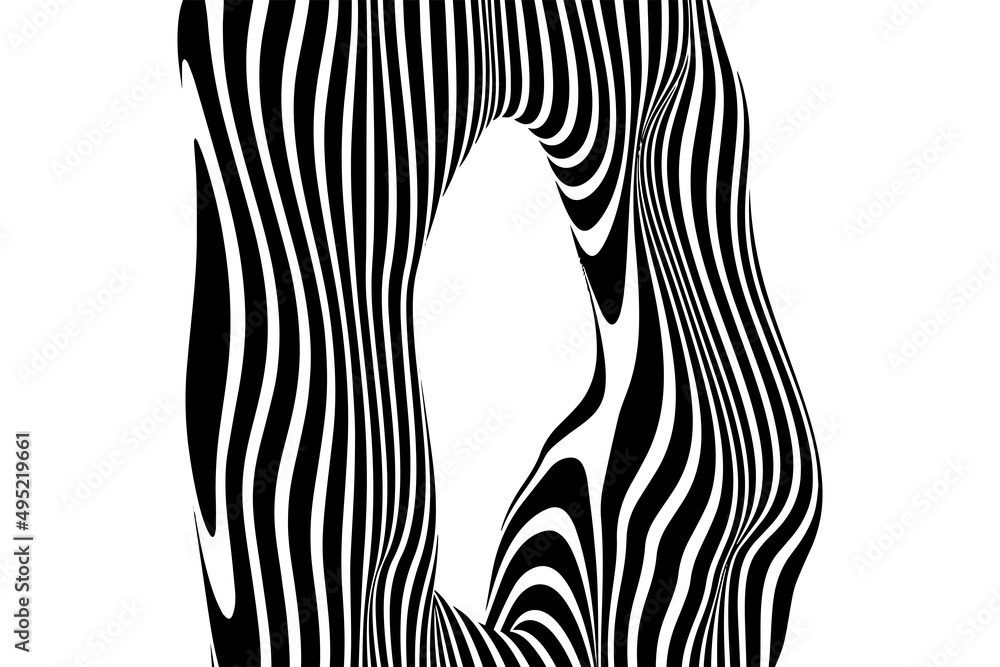Poster optical illusion in the shape of distorted torus. abstract vector background with black and white li