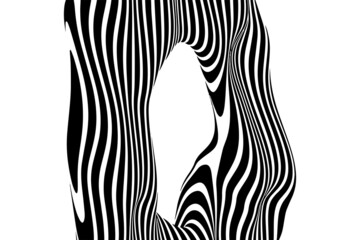 Optical illusion in the shape of distorted torus. Abstract vector background with black and white lines.