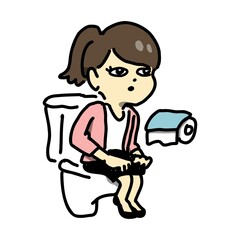 便座に座っている女性のイラスト