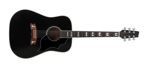 Plakat Musical instrument - Front view black vintage acoustic guitar. Isolated