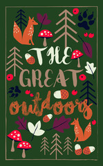 Vector illustration on the theme "The great outdoor". Can be used for baby t-shirt print, fashion print design, kids wear, baby shower, celebration, greeting and invitation.