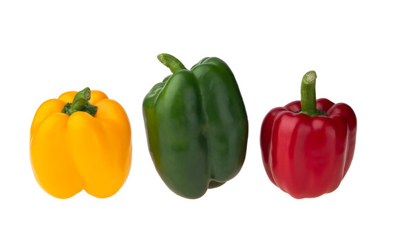 Three color red, green and yellow of Bell pepers isolated on white background, clipping path,