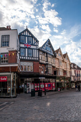 Streets and old beautiful houses in the town of Canterbury in the south of England.