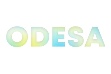 Odesa type decorated with blue and yellow blurred gradient. Illustration on white, cut out clipart elements for design decoration, sticker, t-shirt print, banner, apps, web