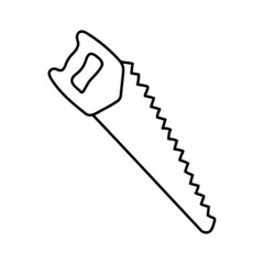 Hand saw sketch. Construction tool. Color vector instrument illustration