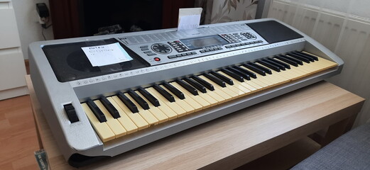 Electronic Musical Keyboard Synthesizer Close-up, Digital Piano, Keyboard for Making Music