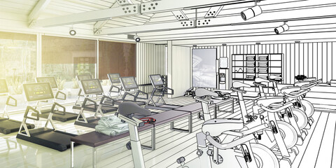 Treadmills & Bikes Inside a Gym (project) - panoramic 3d Visualization