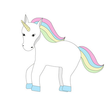 Cute unicorn on a white background for illustrating printed publications, prints, decorations