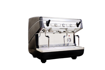 professional small coffee machine semi-automatic and automatic for making coffee gray with black sides on a pure white background