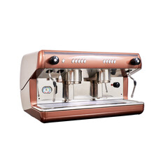 new clean automatic professional coffee machine in retro style brown color for 2 groups for making coffee drinks for coffee shops