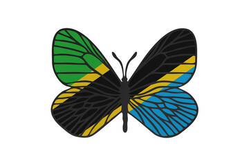 Butterfly wings in color of national flag. Clip art on white background. Tanzania