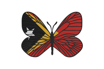 Butterfly wings in color of national flag. Clip art on white background. Timor East
