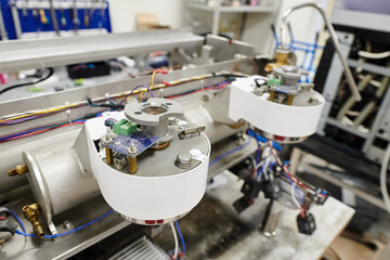 mechanical internal parts of a professional coffee machine close-up. repair of professional coffee equipment