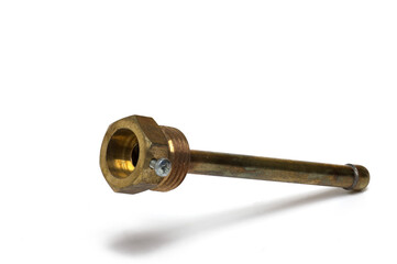 Closeup temperature copper sensor needle white background