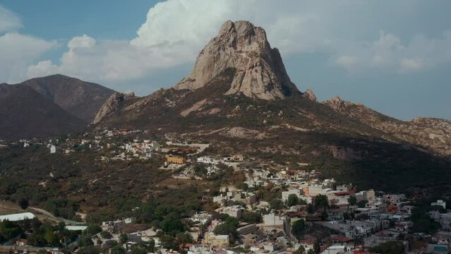Panoramic drone view of Mexican city Pena de Bernal