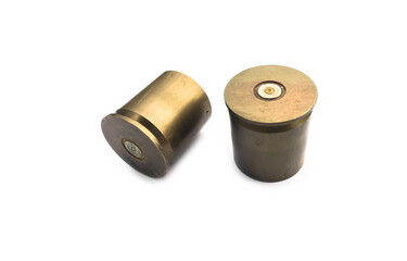 isolated used and old bullet shells on white background. Soft and selective focus.
