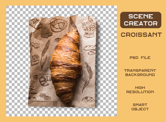 Fresh croissant for morning breakfast isolated on transparent background.