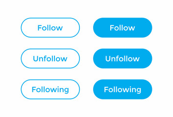 Follow, Unfollow, and Following Button Icon in Flat Style