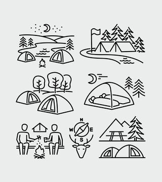 Camping Tents Vector Line Icons