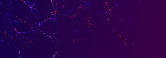Structure of connected lines and dots. Wireframe polygonal elements on a dark background. Science and technology. 3d