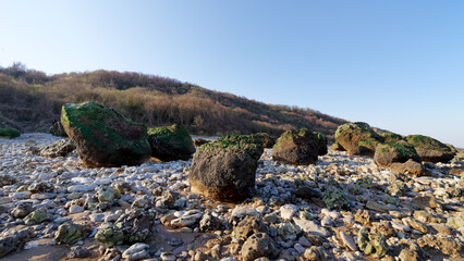 Fototapeta na wymiar Rocks of the black cows cliffs in normandy coast