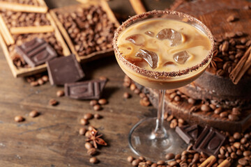 Cream and coffee cocktail with ice.