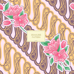 COLORFUL PARANG BATIK PATTERN WITH DRAWING FLOWERS VECTOR DESIGN. BATIK SEAMLESS PATTERN
