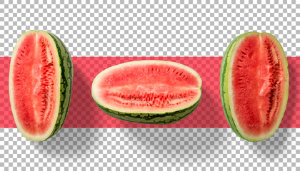 Top up view red water melons isolated on transparent.