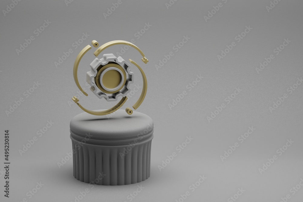 Aufkleber Beautiful abstract illustrations Gear symbol icons on a column and wonderful background. 3d rendering illustration. Background pattern for design.