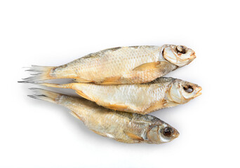 Dried fish on white background.