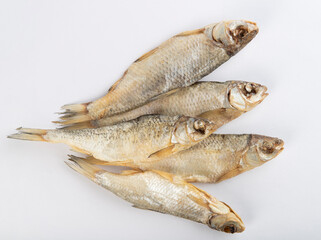 Dried fish on white background.