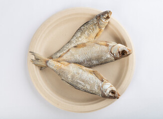 Dried fish on white background.
