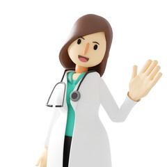Cartoon character 3d illustration of a smile happy female doctor holding is giving recommendation.medical hospital clinic illustration concept. Isolated on white