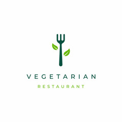 fork and leaf for healthy food restaurant logo design