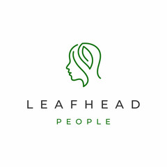 Human head with leaf nature natural air logo design vector icon illustration