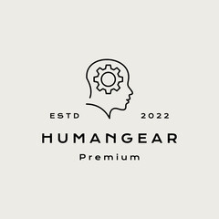 Gear head retro vintage logo design vector icon illustration