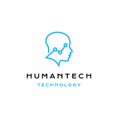 Line art Human head tech logo design vector icon illustration