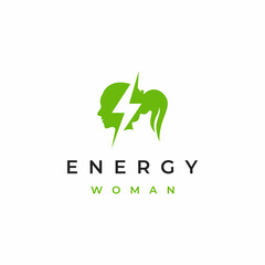 Woman head lightning Logo design vector Illustration