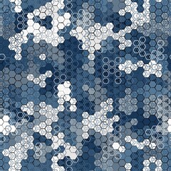 Blue and gray colors seamless pattern background of hexagons and squares