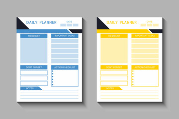 Daily planner with interior notebook design template
