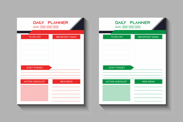 Daily planner with interior notebook design template
