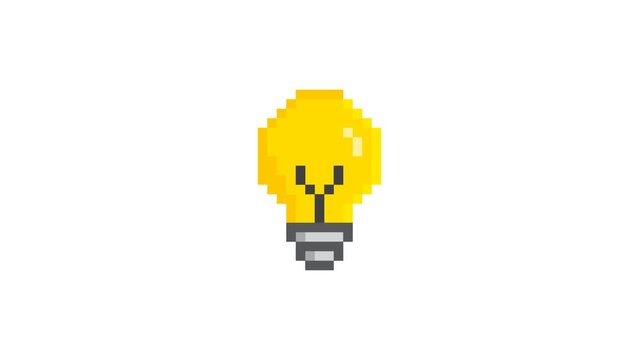 pixel light bulb icon animation cartoon light bulb video footage, 4K 8 bit game